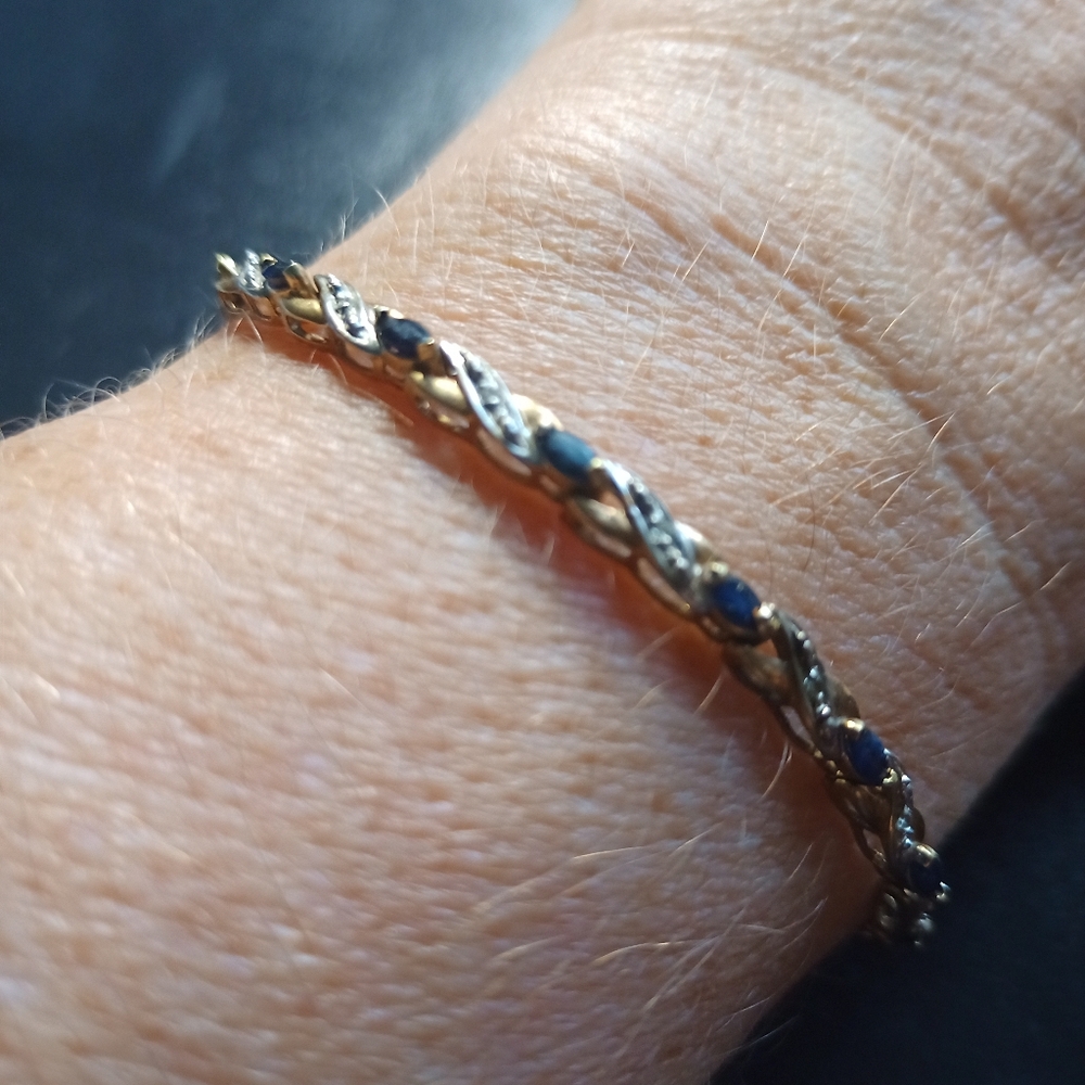 Vintage 10k gold diamond sapphire tennis bracelet